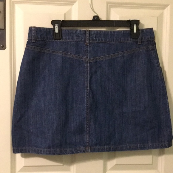 F21 Denim Jean A line Mini Skirt Zip Front O Ring XL 12 - Picture 4 of 11